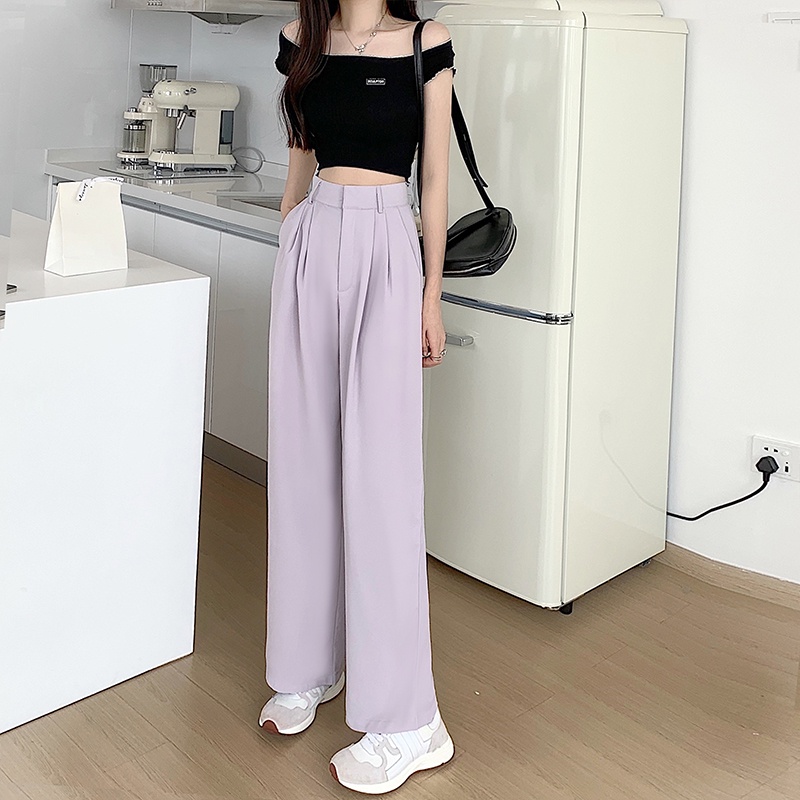 Quần dài ống rộng SUXI lưng cao phong cách mùa hè thời trang cho nữ