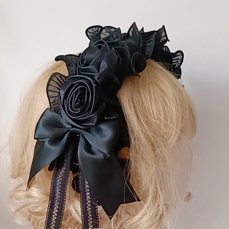 Băng Đô Cài Tóc Màu Đen Đính Hoa Thanh Lịch Dành Cho Nữ
