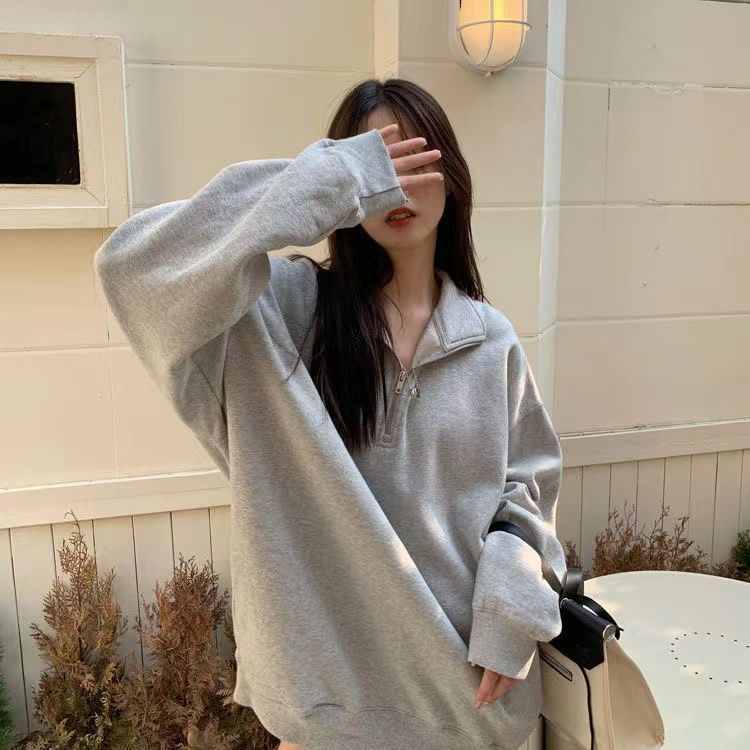 Áo Khoác Sweater Dáng Rộng Màu Xám Thời Trang Mùa Đông 2022 Cho Nữ