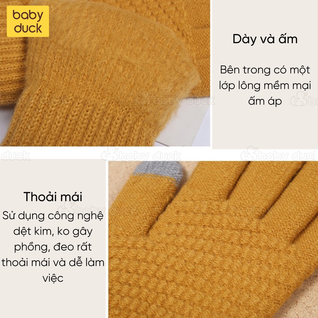 Găng tay len nam nữ màu trơn cả bàn, có ngón cảm ứng dày dặn siêu ấm