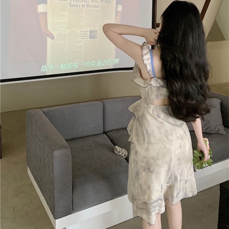 Đầm Hai Dây Nhún Bèo Màu Nhuộm Tie-Dye Thời Trang Mùa Hè