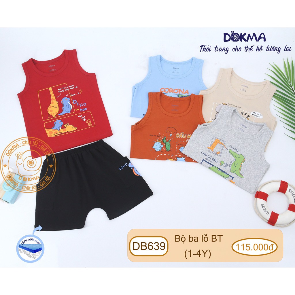 Bộ ba lỗ bé trai Dokma DB639, bộ sát nách bé trai cotton cao cấp