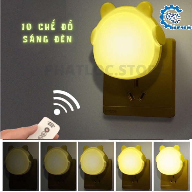Đèn Ngủ, Đèn Led Thông Minh Cảm Biến Ánh Sáng Hình Gấu Đeo Tai Nghe Có Remote Điều Khiển