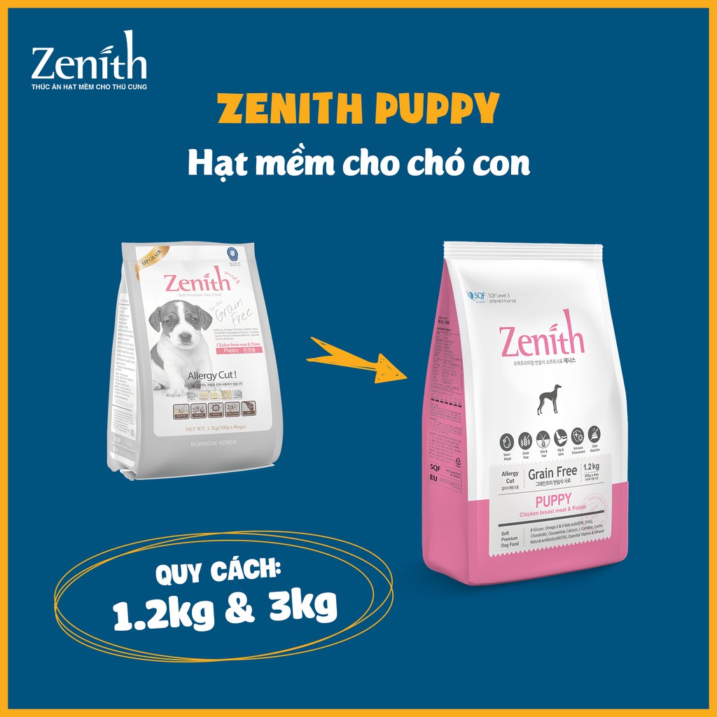 [HỎA TỐC] Hạt mềm cho chó con Zenith Puppy túi Zip 500g