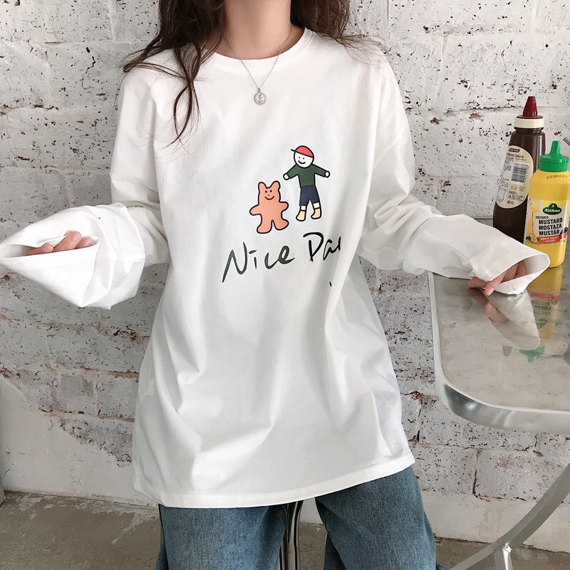 Áo thun tay dài form rộng unisex Wind Nice Day, áo sweater unisex Ulzzang Wind ( HÀNG ĐẸP KÈM ẢNH THẬT )