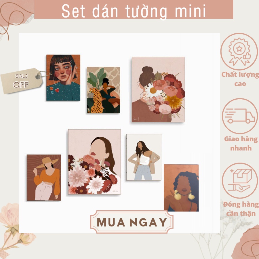 Set 7 tranh dán tường mini TGKA, dày 5mm tranh decor, sticker có sẵn băng keo 2 mặt