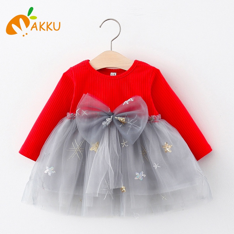 Đầm Tay Dài Phối Nơ Đáng Yêu Thời Trang Cho Bé Gái akku