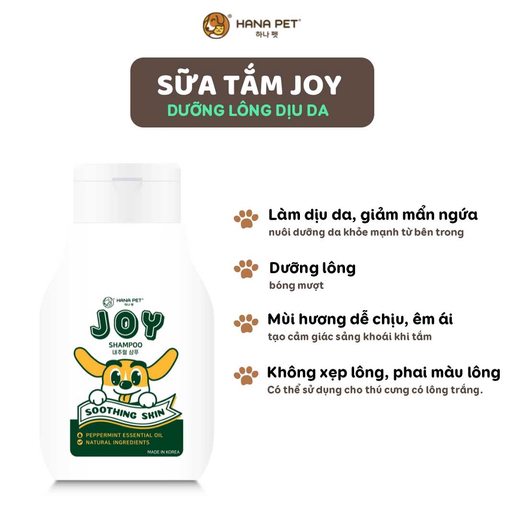 Sữa tắm chó mèo JOY hương bạc hà dưỡng lông dịu da 300ml - Hana Pet Việt Nam