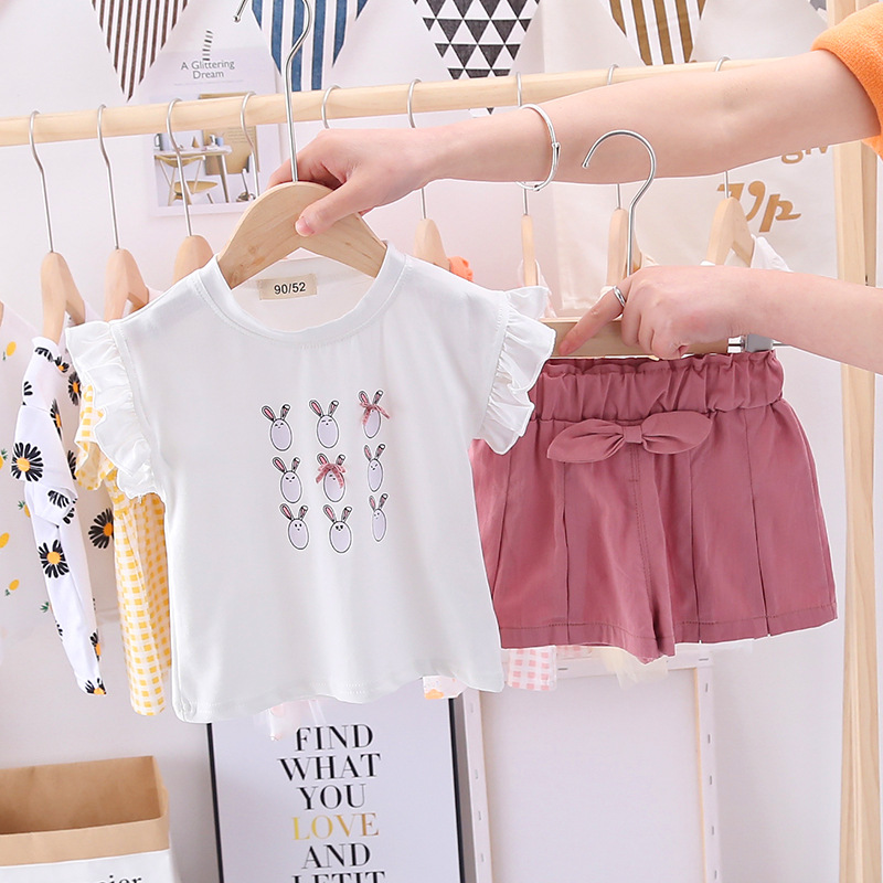 Nữ trang phục nữ áo thun khuôn mẫu thỏ dễ thương trẻ con tuổi 0-4 hàm áo 2 mánh khóe | BigBuy360 - bigbuy360.vn