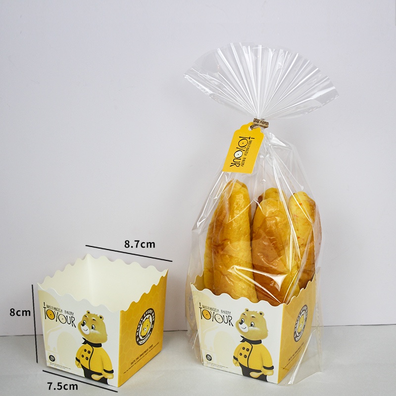 100 Set túi Nilon Kèm Khay Giấy & Kẽm Đựng Bánh Mì Ngọt, Bánh Quy ~ Đáy 7.5cm