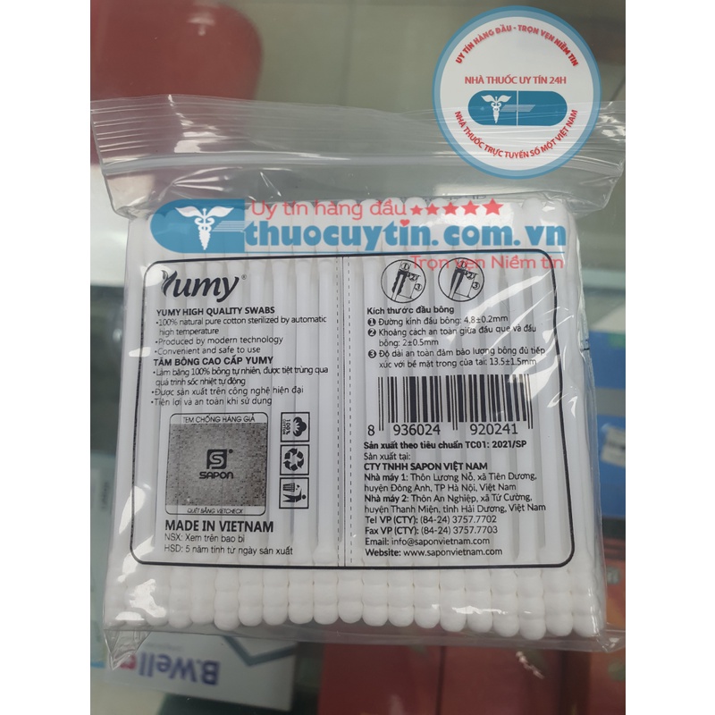 Bông tăm ngoáy tai Yumy người lớn gói 100 que - Hàng chuẩn nhà thuốc