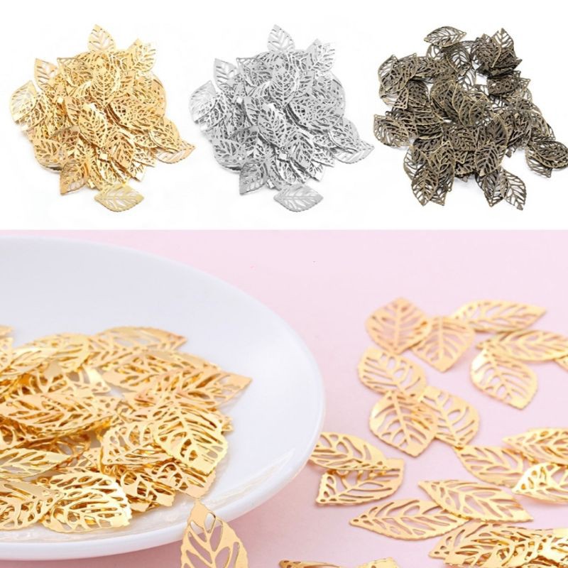 Set 10 phiến lá kim loại trang trí resin, trang sức