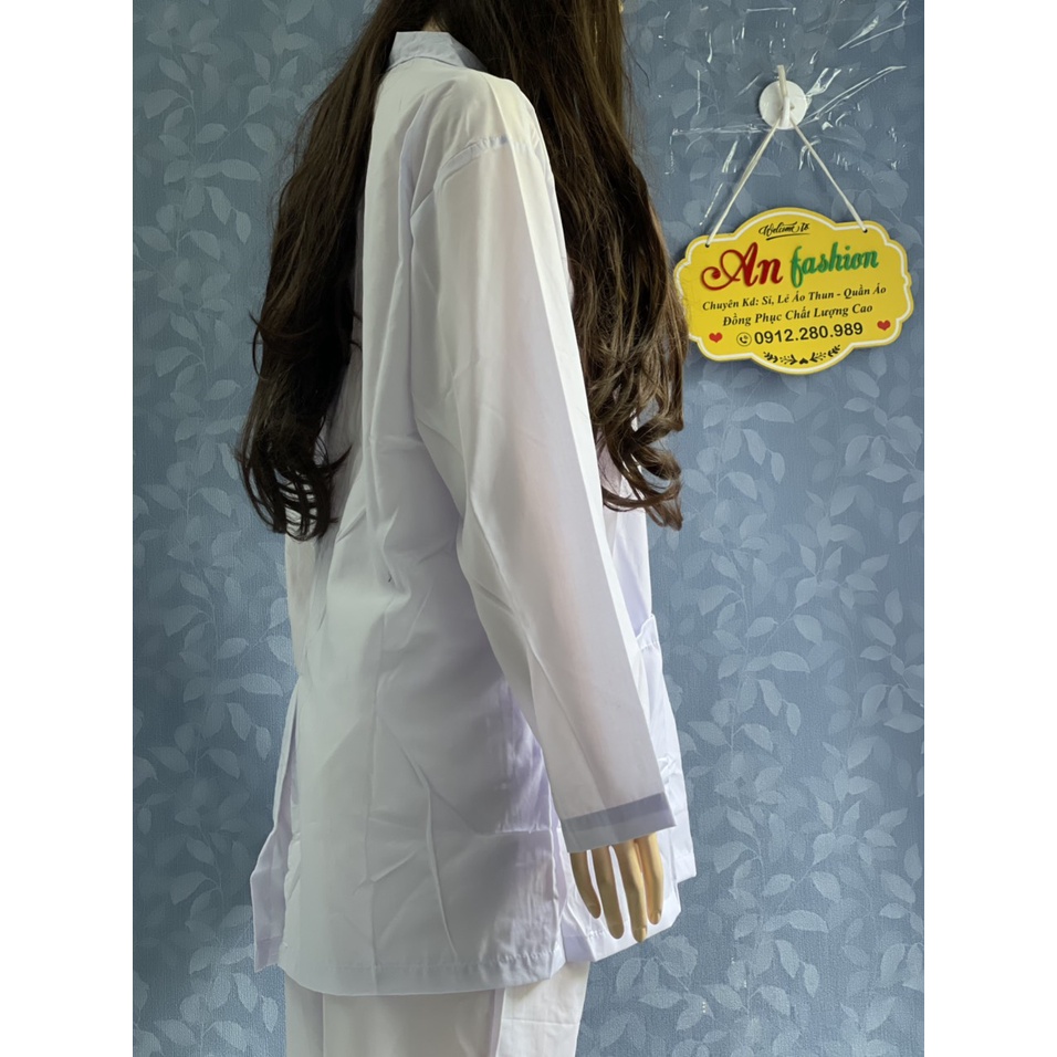 Áo Blouse Trắng Điều Dưỡng, Áo Bác Sĩ, Dược Sĩ tay dài, chấm mông _ Hình chụp thật