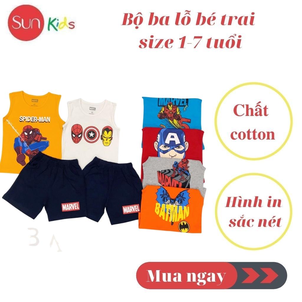 Đồ bộ bé trai, bộ ba lỗ cho bé chất thun cotton, nhiều màu, size 1-7 tuổi - SUNKIDS