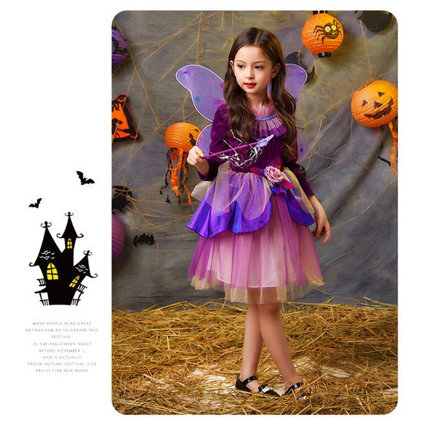 Spot Halloween quần áo trẻ em cô gái dài tay váy trắng tuyết cô bé phù thủy váy phù thủy 90-160 thước