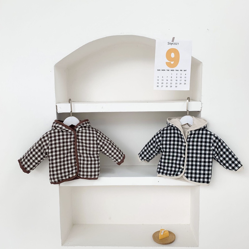 Áo khoác tay dài họa tiết caro mặc được hai mặt dễ thương thời trang mùa đông 2020 dành cho bé trai gái