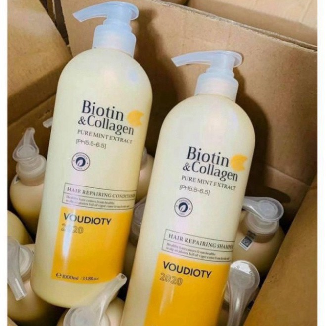 Cặp Dầu Gội Xả Biotin Collagen Samia Vàng Phục Hồi Kích Thích Mọc Tóc Ngăn Ngừa Rụng Tóc 1000ML