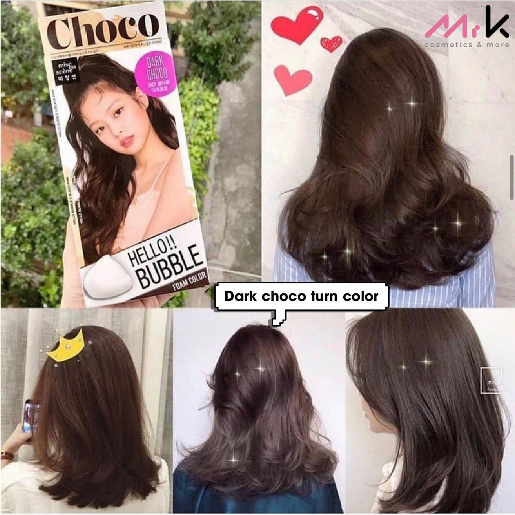 Thuốc nhuộm tóc nâu đen ánh đỏ MiseEnScene Hello bubble 3NT Dark Choco Turn Color  Hàn Quốc, lên màu đẹp, lâu phai