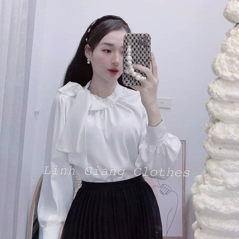 Áo sơ mi lụa nơ