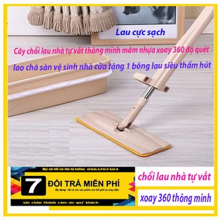 Cây chổi lau nhà tự vắt thông minh mâm nhựa xoay 360 độ quét lao chà sàn vệ sinh nhà cửa tặng 1 bông lau siêu thấm hút