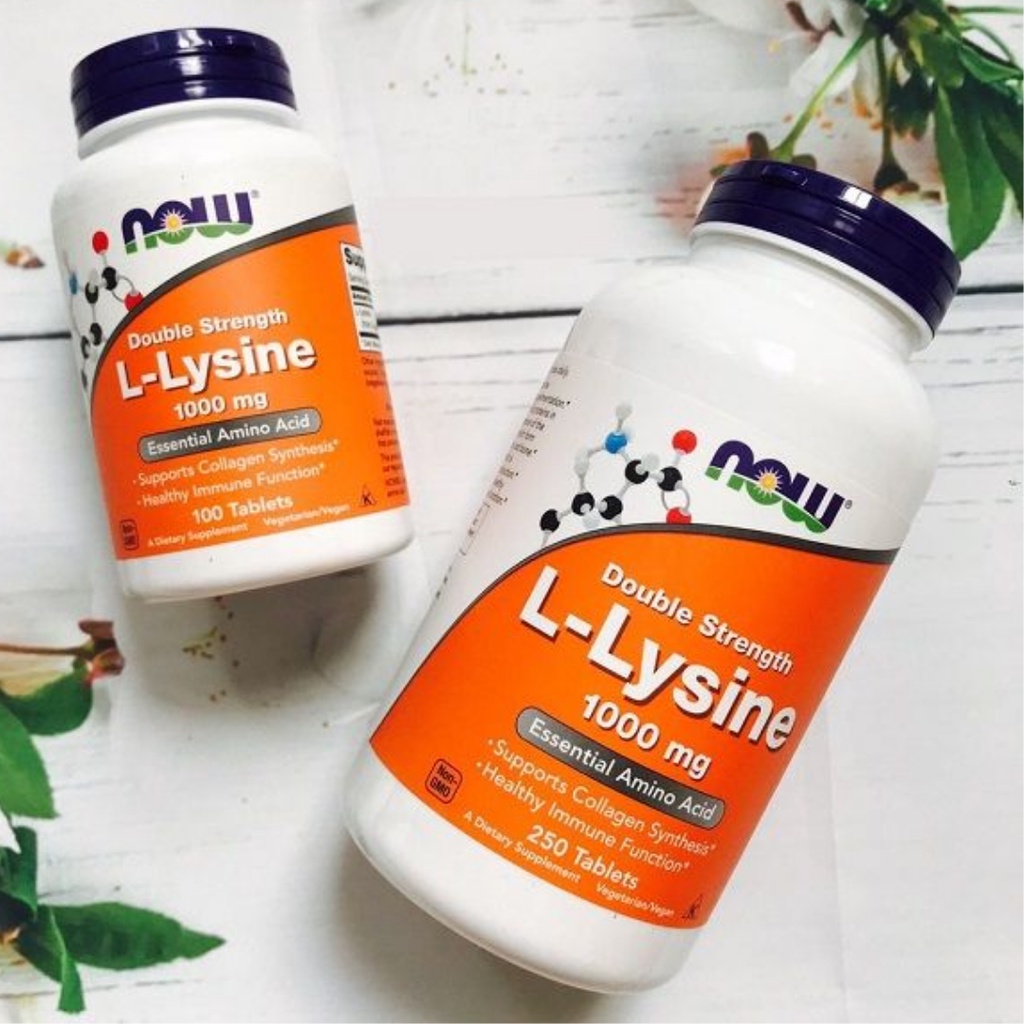 Viên uống L-Lysine Now 1000mg 100 viên giảm mụn nội tiết, hỗ trợ tổng hợp collagen.