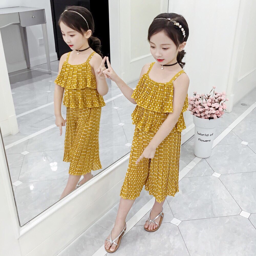 [MÃ THƯƠNG HIỆU YÊU THÍCH Voucher giảm 10%] Bộ Đồ Voan 2 Tầng Dập Ly Chấm Bi Bé Gái BabyBean