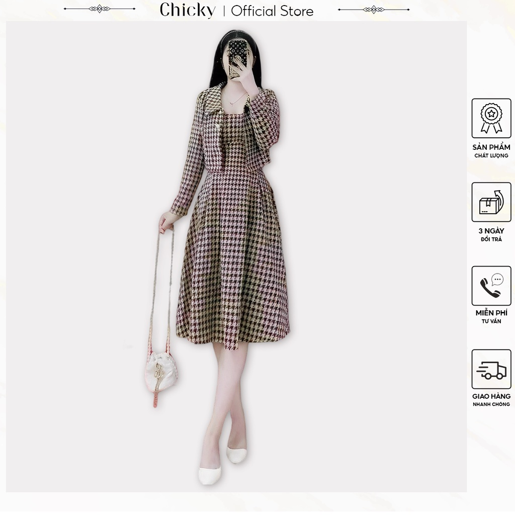 Sét bộ đồ váy nữ xòe hai dây ( có mút) kèm áo khoác cổ sơ mi tay dài dầy cá tính