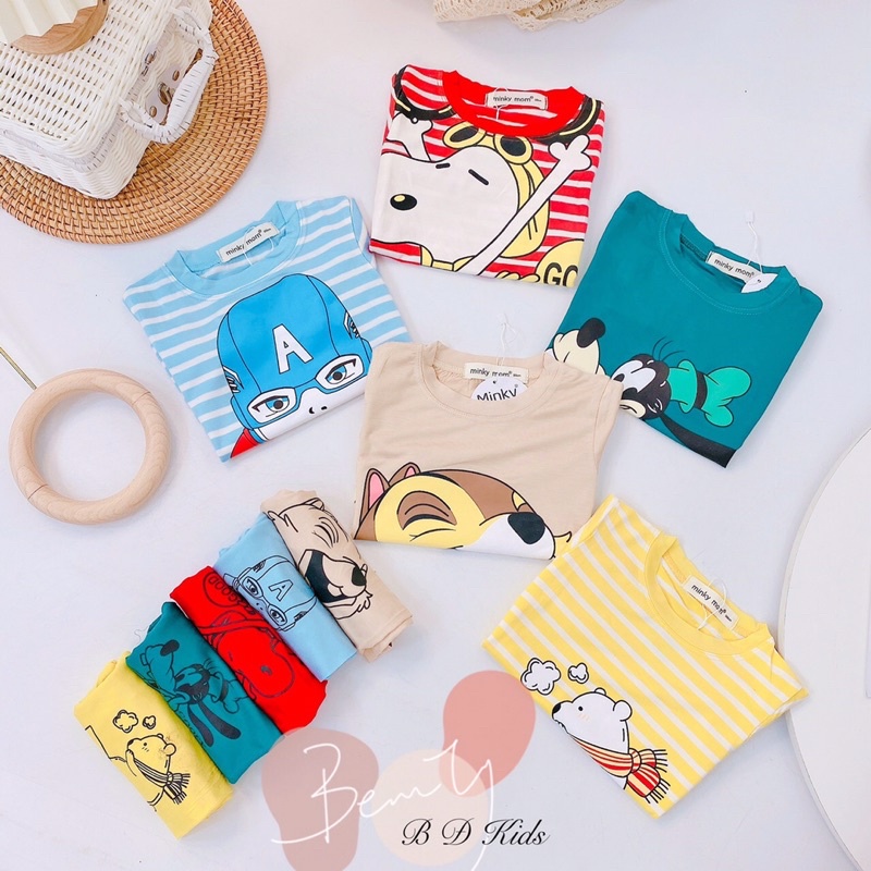 Bộ minky mom ngắn tay ❤️ freeship ❤️ Bộ minky thun lạnh loại 1 in hình dễ thương bé trai bé gái