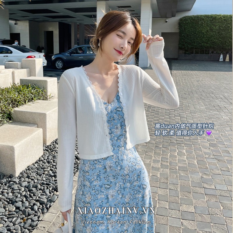Xiaozhainv Áo Khoác Cardigan Dệt Kim Mỏng Tay Dài Màu Trơn Chống Nắng Thời Trang Hè Cho Nữ