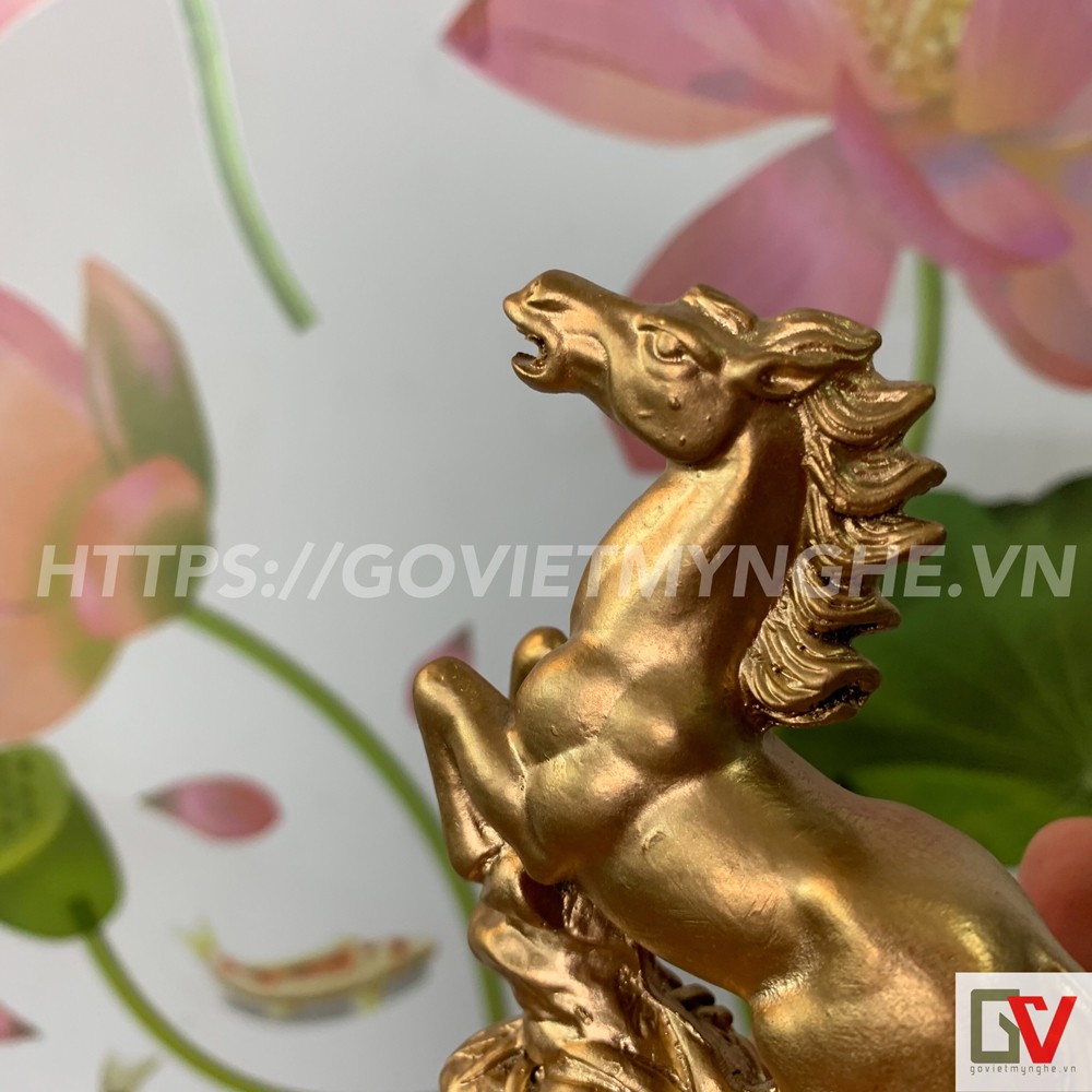 Tượng Đá Trang Trí Ngựa Phong Thủy - Tượng ngựa phong thủy để bàn làm việc - Màu nhũ đồng - Cao 12cm