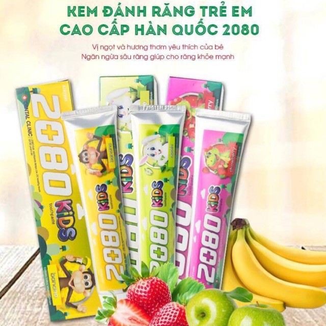 Kem Đánh Răng Dành Cho Trẻ Em 2080 Kids Toothpaste Ngăn Ngừa Vi Khuẩn Hương Táo & Dâu Từ Hàn Quốc