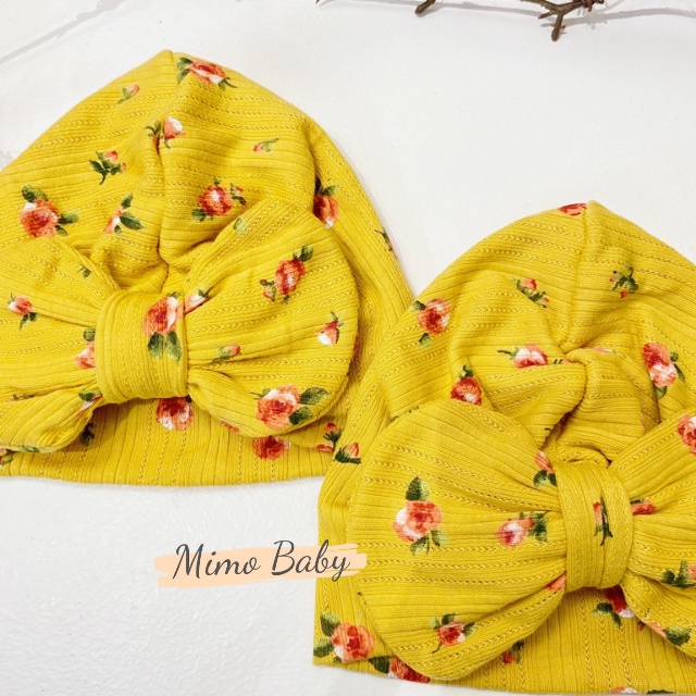 Mũ turban hoa hồng nền vàng đáng yêu cho bé 6-10kg MTB81 Mimo Baby
