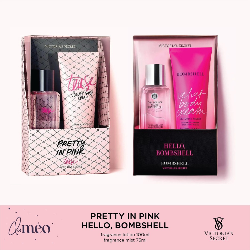 Set Xịt Thơm & Kem dưỡng thể Victoria's Secret Hello Bombshell, Pretty in Pink Tease Body mist & Body Lotion