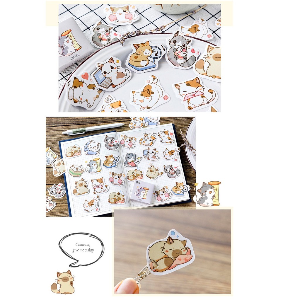 Set 45 miếng sticker mini hình mèo con dán trang trí xinh xắn cho trẻ em A6422