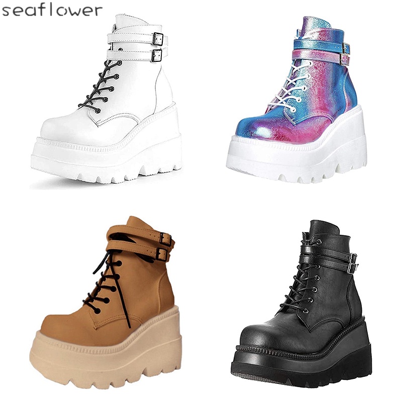 Giày Bốt Mũi Tròn Đế Dày Cột Dây Chống Thấm Nước Thời Trang Cho Nữ