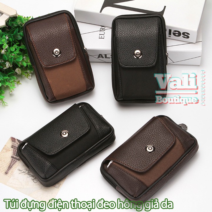 Túi đựng điện thoại da PU đeo ngang hông kiểu dọc, kiểu ngang  T8 gài nút giữa - Túi đeo thắt lưng giả da PU - đen, nâu. | BigBuy360 - bigbuy360.vn