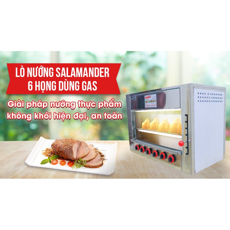 Lò nướng không khói Salamander 6 Họng, lò nướng công nhiệp bằng Gas NEWSUN hàng chính hãng