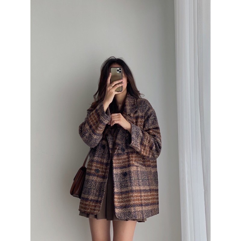 [ ẢNH THẬT/ SẴN] Áo khoác dạ kẻ 2 lớp | BigBuy360 - bigbuy360.vn