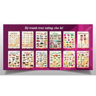 10 bộ tranh treo tường cho bé ( loại 6 tờ 12 mặt in 4 màu)