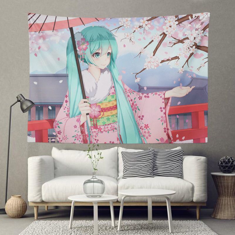 Tranh Vải Treo Tường In Hình Hatsune miku Hai Chiều Trang Trí Phòng Ký Túc Xá