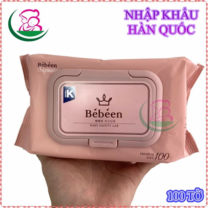 Khăn giấy ướt Hàn Quốc- BEBEEN dành cho da nhạy cảm -100 tờ - không mùi màu hồng 50GSM
