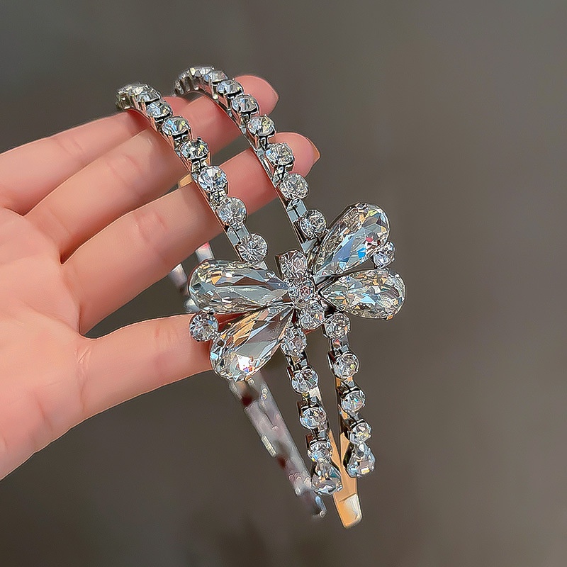 Cài tóc nơ đính đá zircon hai lớp phong cách Âu Mỹ thời trang dễ phối đồ