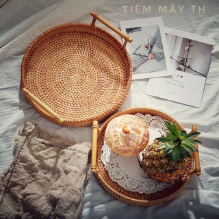 (Kho sỉ )Khay mây tròn đựng đồ, trang trí tiệc, decor chụp ảnh sản phẩm