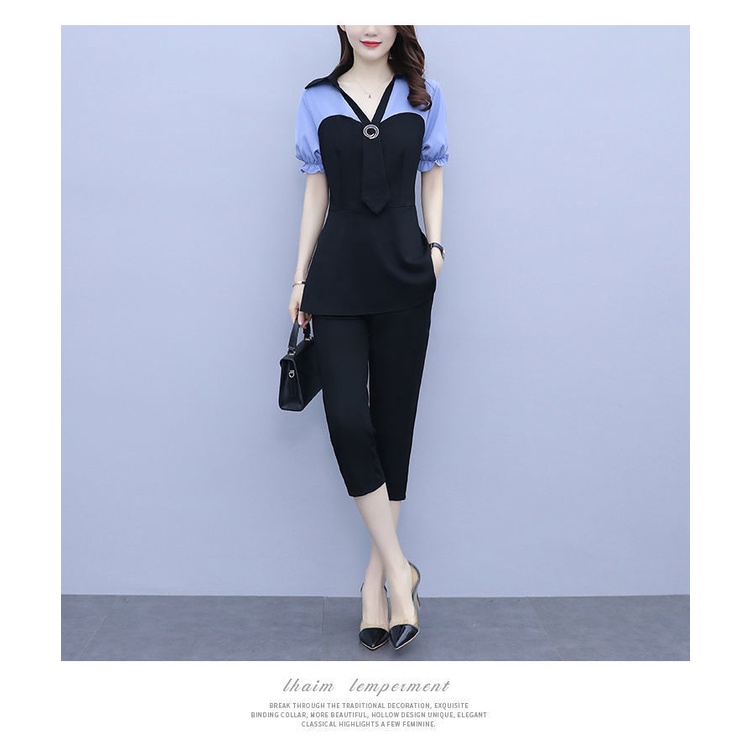 Bộ Trang Phục Hai Mảnh Gồm Áo Tay Ngắn Và Quần Cắt Eo Phong Cách Hàn Quốc Thời Trang Mùa Hè Kích Thước Lớn C8320