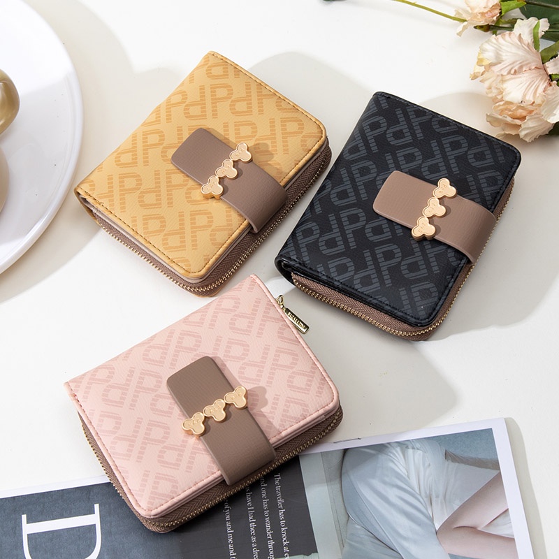 Ví Da PU Dáng Ngắn Phối Khóa Kéo Thời Trang Cho Nữ Giá Đỡ