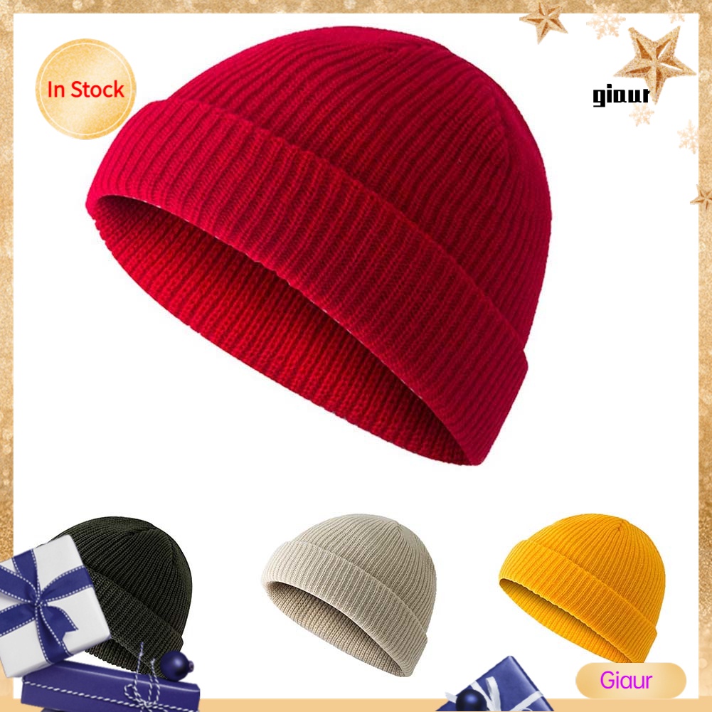 Mũ beanie dệt kim màu trơn không vành thời trang unisex
