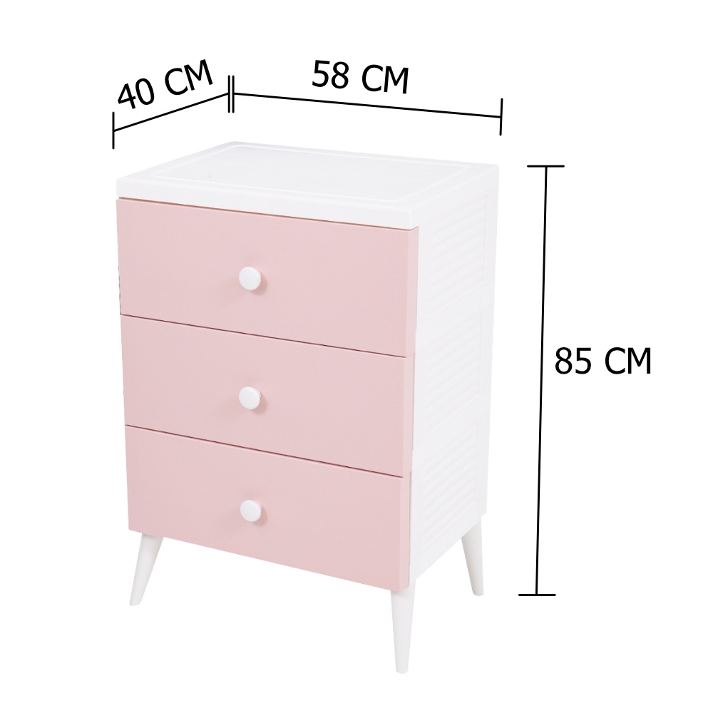 HomeBase STACKO Ngăn kéo nhựa 3 tầng VIVE W58xD40xH85 Cm màu hồng