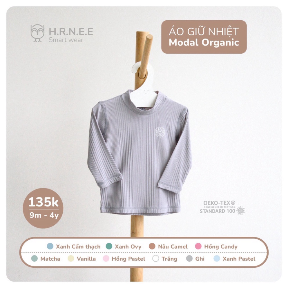 Áo giữ nhiệt Hrnee chất liệu Modal organic cho bé từ 6 tháng đến 4 tuổi - Link 2 mầu pastel