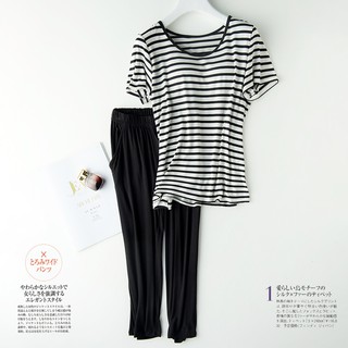 [ Cotton kẻ cao cấp] - Bộ lửng chun cotton cao cấp kèm bra áo kẻ