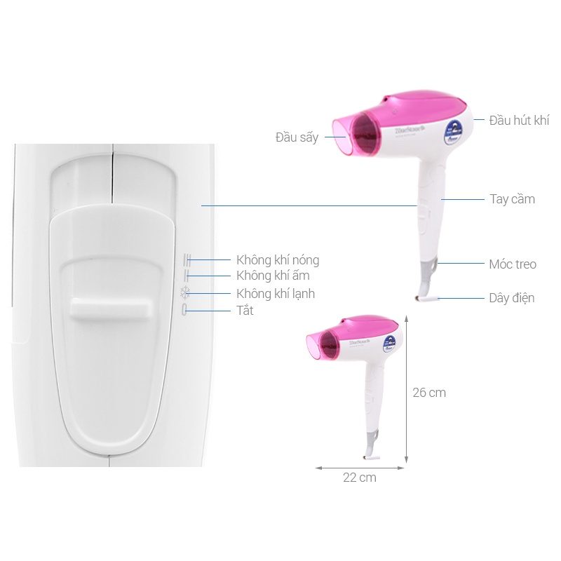 Máy sấy tóc Bluestone HDB-1859 công suất 1800W - Gấp gọn - Sấy ion Giữ Ẩm